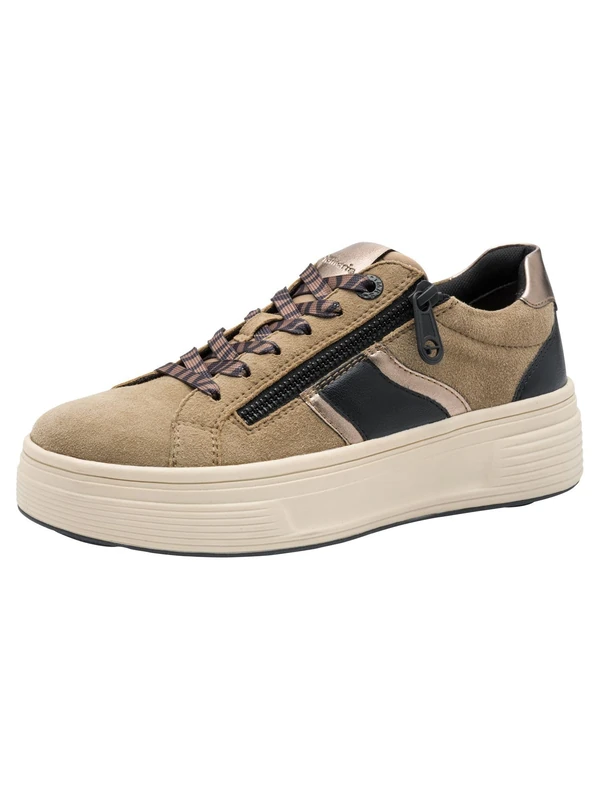 Tamaris Comfort Women’s Platform Sneakers with Zip Low Top, Pepper Comb, 5 UK