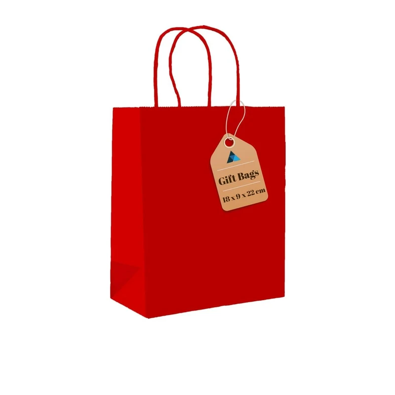 Nationwide Paper Case of 500 Small Red Paper Bags, Party Bags with Twist Handles, Gift bag DIY and Sweet bags (18x9x22cm)