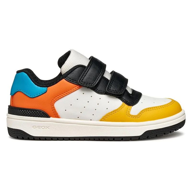 Geox J WASHIBA BOY Sneaker, White/Orange, 7.5 UK Child