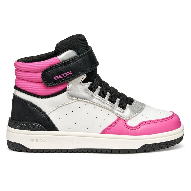 Geox J WASHIBA Girl Sneaker, White/Fuchsia, 12.5 UK