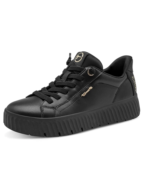 Tamaris Comfort Women’s Step-In Leather Flat Sneakers Slip-On Wide Fit, Black, 8 UK