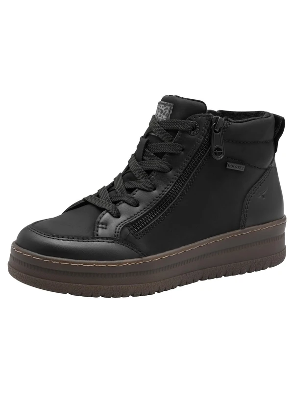 Tamaris Comfort Women’s High Sneakers with Zip and Laces, Black Comb, 3,5 UK