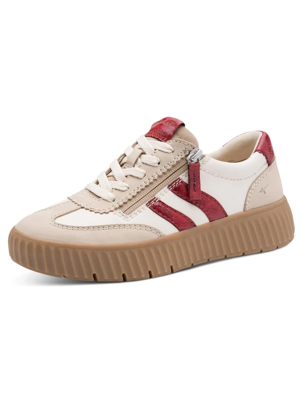 Tamaris Comfort Women’s Flat Sneakers with Zip Casual, Beige/Red, 8 UK
