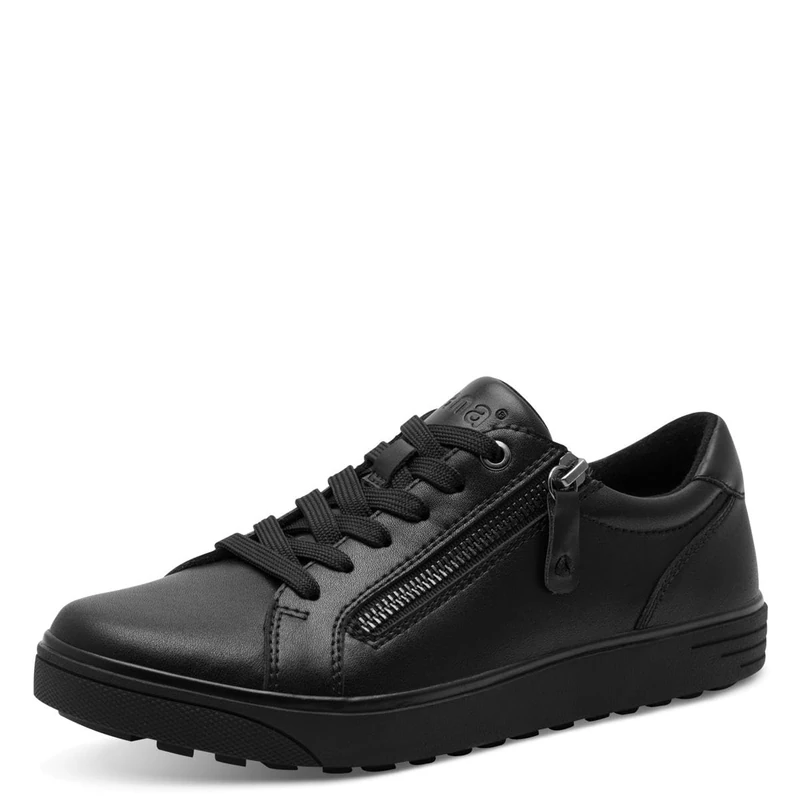 Jana Leather Women’s Flat Sneakers with Zip Casual, Black, 5 UK