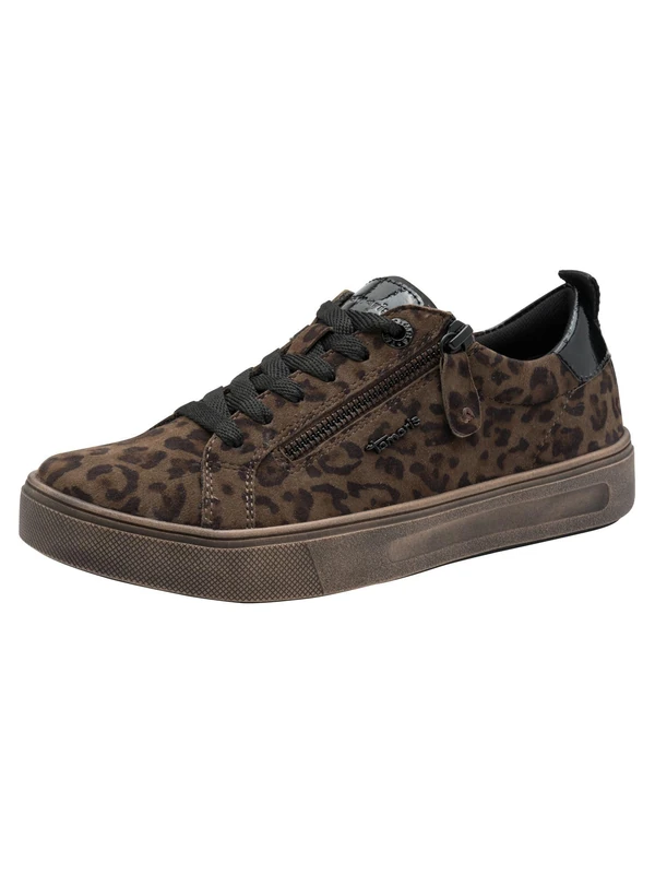 Tamaris Comfort Women’s Flat Sneakers with Zip Casual, Dark Leopard, 7,5 UK