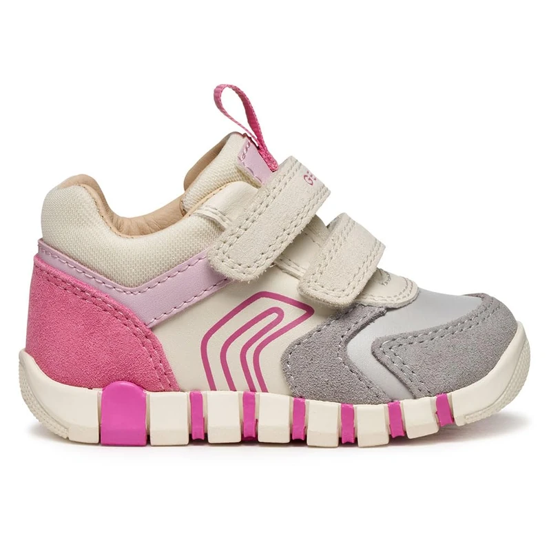 Geox Baby B IUPIDOO Girl First Walker Shoe, Grey/Fuchsia, 6 UK Child