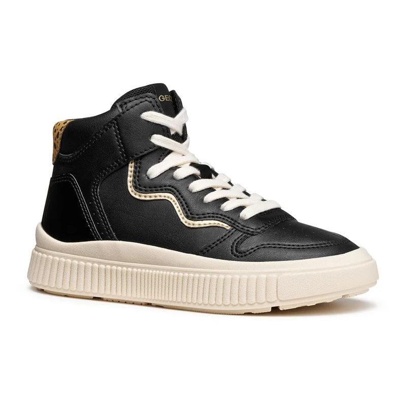 Geox Junior J Laquinny Girl Sneakers, Black/Platinum, 34 EU