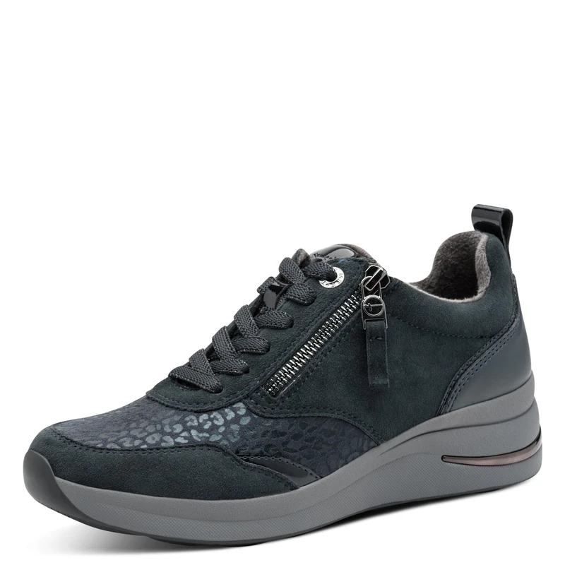 Tamaris Comfort Women’s Flat Sneakers with Laces and Zip, Navy Suede, 6 UK