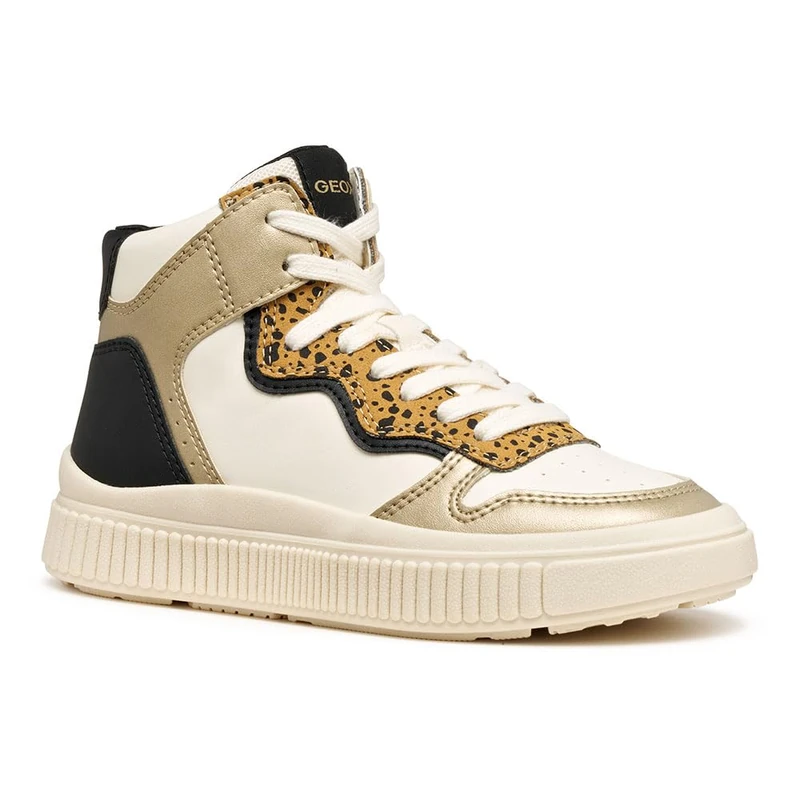 Geox Junior J Laquinny Girl Sneakers, Lt Ivory/Platinum, 28 EU