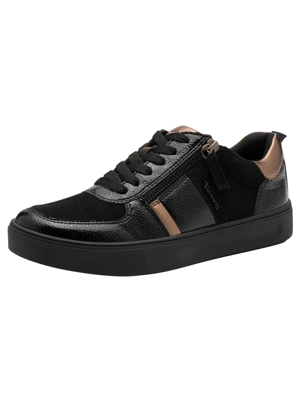 Tamaris Comfort Women’s Flat Sneakers with Zip Casual, Black Comb, 6,5 UK