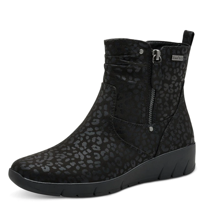 Jana Women’s Ankle Boots with Zip Vegan, Black/Leo, 4 UK