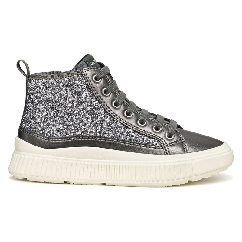 Geox Junior J Laquinny Girl Sneakers, Dk Silver, 35 EU