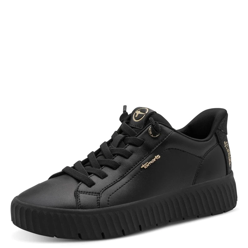 Tamaris Comfort Women’s Step-In Leather Flat Sneakers Slip-On Wide Fit, Black, 7,5 UK