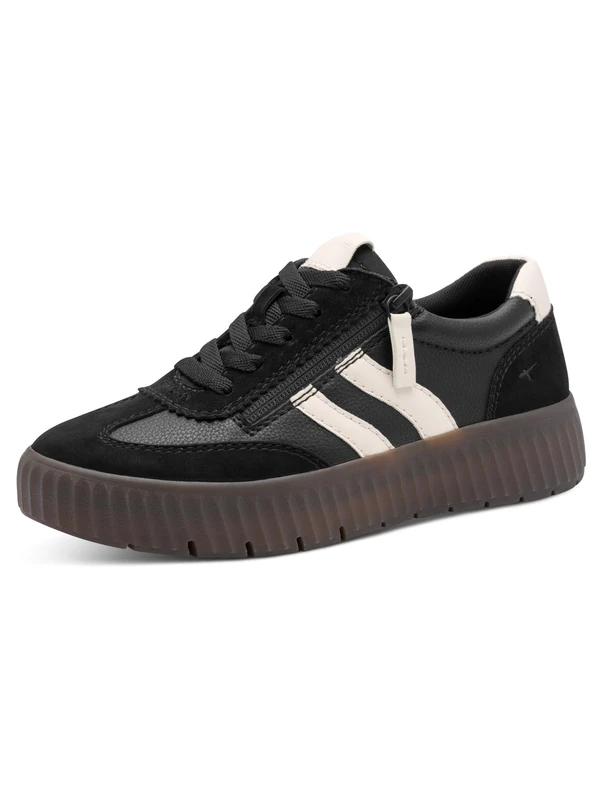 Tamaris Comfort Women’s Flat Sneakers with Zip Casual, Black Comb, 8 UK