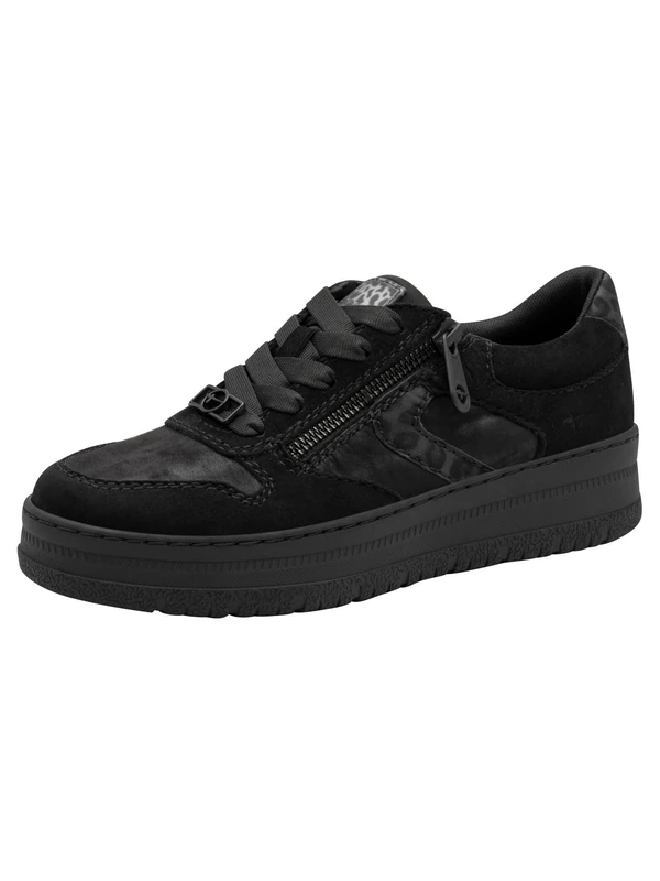 Tamaris Comfort Women’s Flat Sneakers Lace-Up with Zip, Black Comb, 7,5 UK