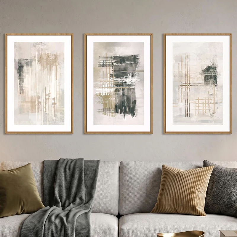 Ausril Large Neutral Abstract Beige Framed Canvas Wall Art Set -16"x24"x3