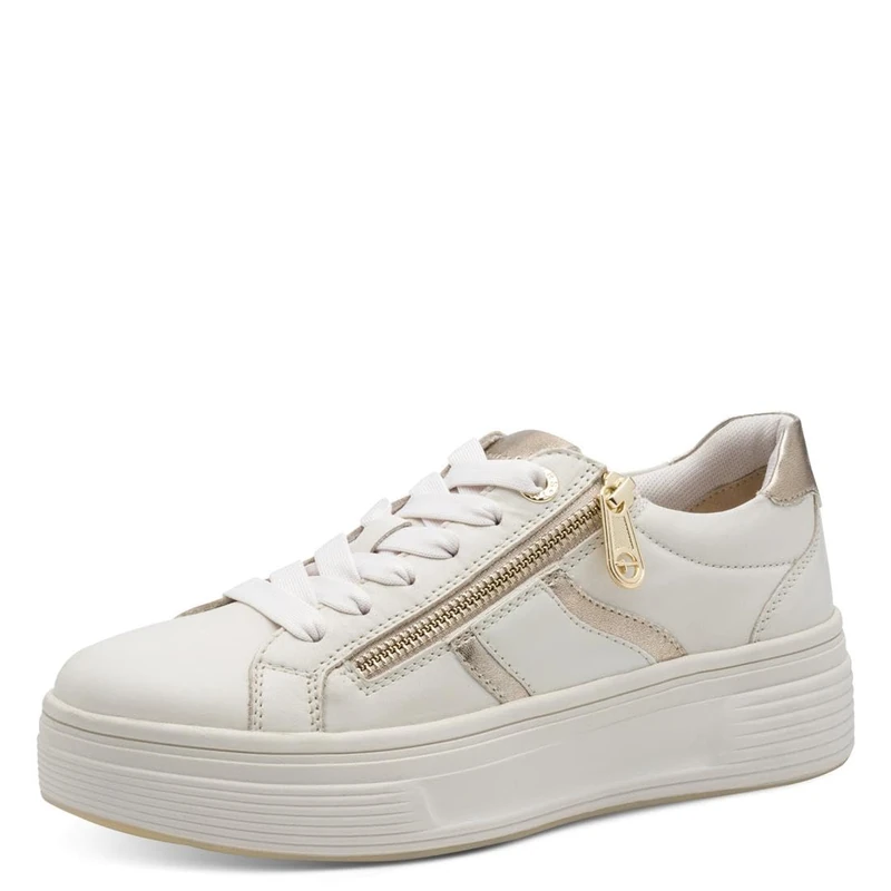 Tamaris Comfort Women’s Platform Sneakers with Zip Low Top, Offwhite Comb, 8 UK