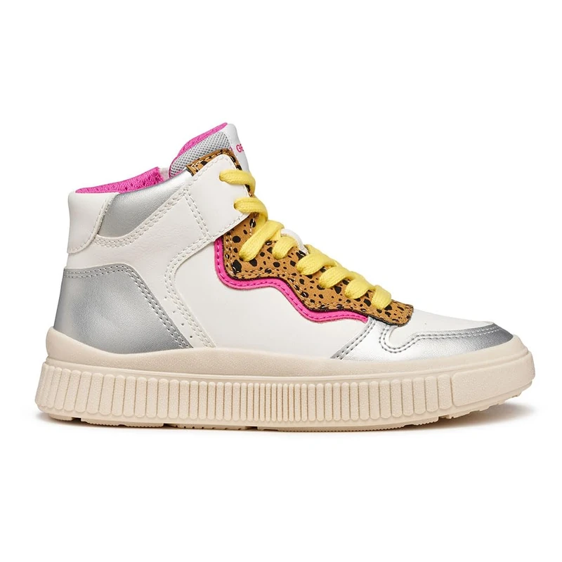 Geox Junior J Laquinny Girl Sneakers, White/Fuchsia, 36 EU