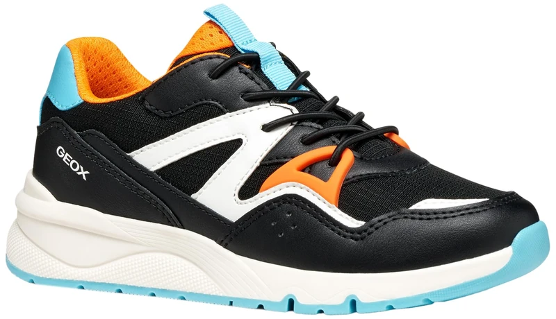 Geox Boys J Rooner Boy Sneaker, Black Orange, 1 UK