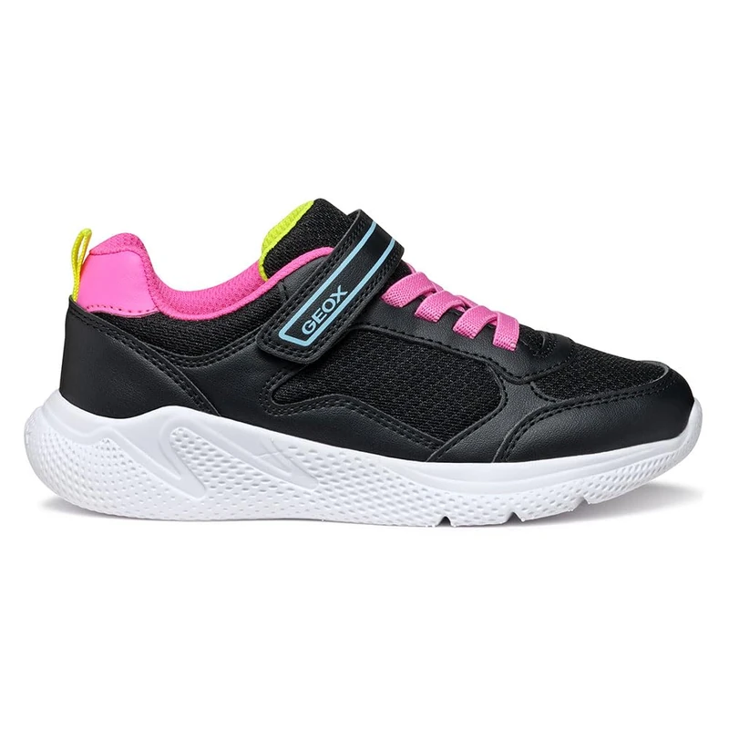 Geox Girls J Sprintye Sneaker, Black Fluo Fuchsia, 4 UK
