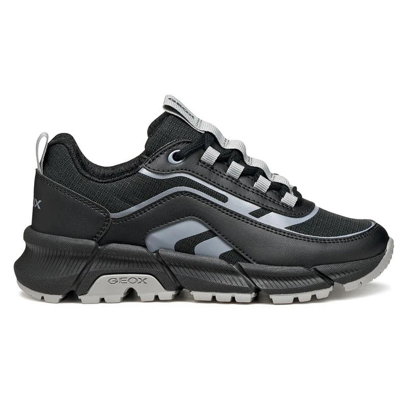 Geox J FLEXYPER Plus BOY Sneaker, Black/Grey, 3 UK
