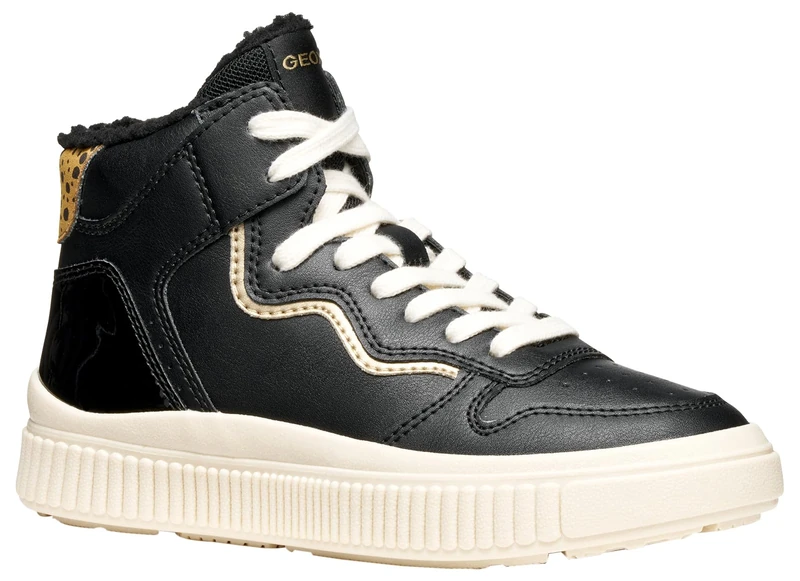 Geox Junior J Laquinny Girl Sneakers, Black/Platinum, 36 EU
