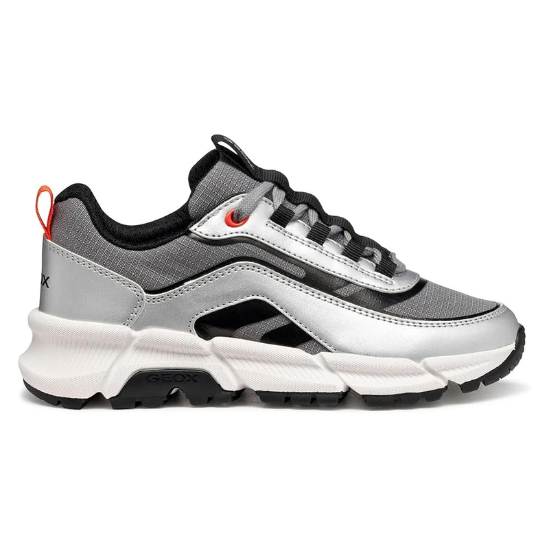 Geox Junior J Flexyper Plus Boy Sneakers, Silver/Lt Red, 36 EU