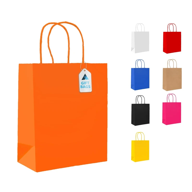 Nationwide Paper Case of 500 Small Orange Paper Bags, Party Bags with Twist Handles, Gift bag DIY and Sweet bags (18x9x22cm)