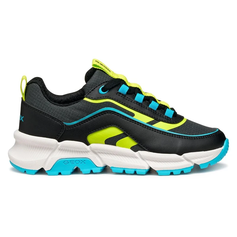 Geox J FLEXYPER Plus BOY Sneaker, Black/LT Blue, 13 UK