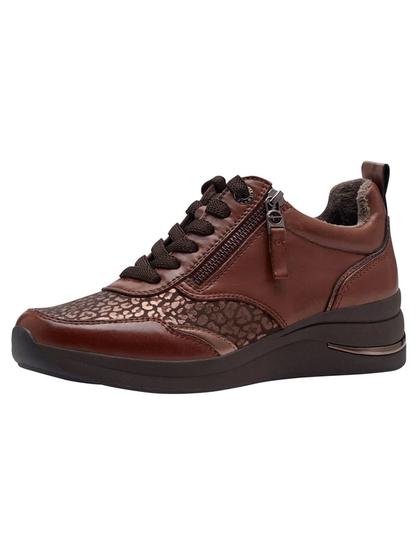 Tamaris Comfort Women’s Flat Sneakers with Laces and Zip, Cognac Nappa, 4 UK