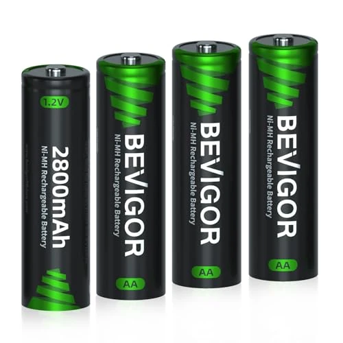 BEVIGOR AA Rechargeable Batteries, Pack of 4 2800mAh 1.2V High Capacity AA Ni-MH Rechargeable Batteries, Precharged