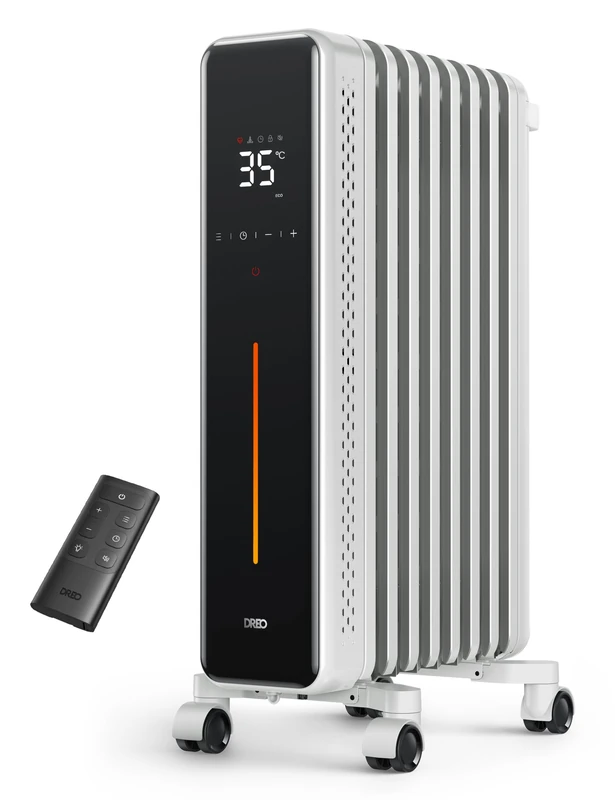 Dreo 2000W Oil Filled Radiator for Large Room, 9 Fins Silent Electric Heater with Temp Display, Digital Thermostat, Remote, Low Energy Heaters for Home, 7 Safety Protection, 24H Timer, White