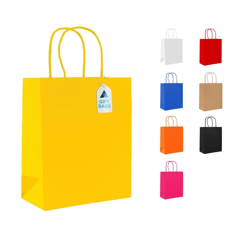 Nationwide Paper Case of 500 Small Yellow Paper Bags, Party Bags with Twist Handles, Gift bag DIY and Sweet bags (18x9x22cm)