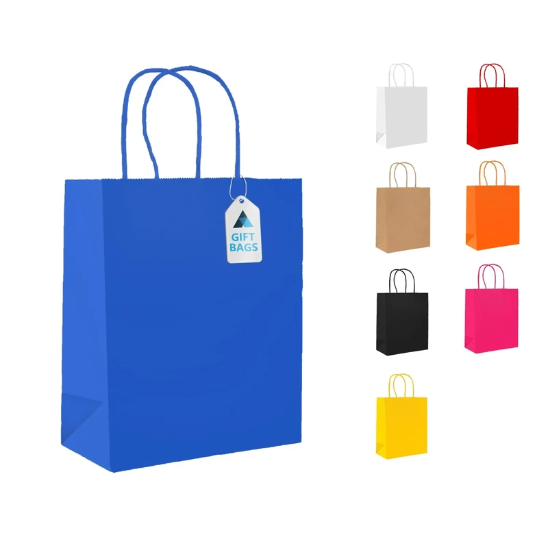 Nationwide Paper Case of 500 Small Blue Paper Bags, Party Bags with Twist Handles, Gift bag DIY and Sweet bags (18x9x22cm)