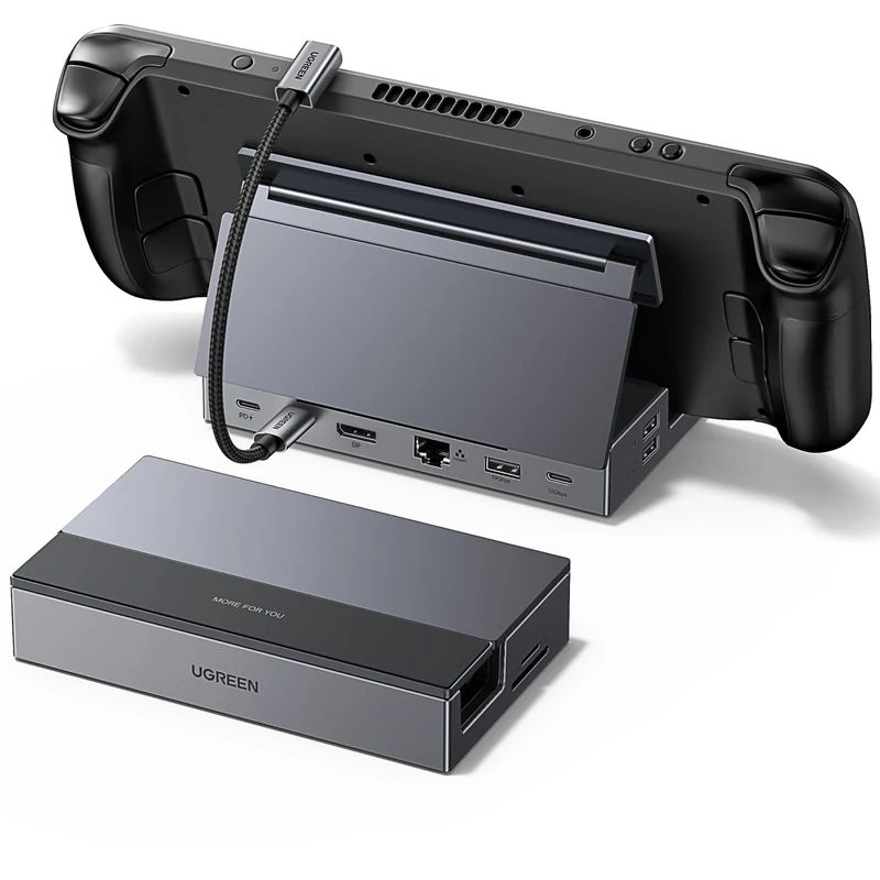 UGREEN Steam Deck Dock (9-in-1), 4K@120Hz Max DisplayPort (Not HDMI), Adjustable and Foldable Stand, 100W PD, 10Gbps Data, Ethernet, SD/TF, Docking Station for Steam Deck OLED, ROG Ally X, Legion Go