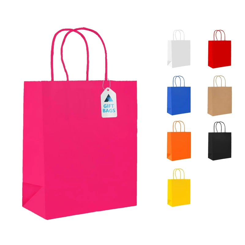 Nationwide Paper Case of 500 Small Pink Paper Bags, Party Bags with Twist Handles, Gift bag DIY and Sweet bags (18x9x22cm)