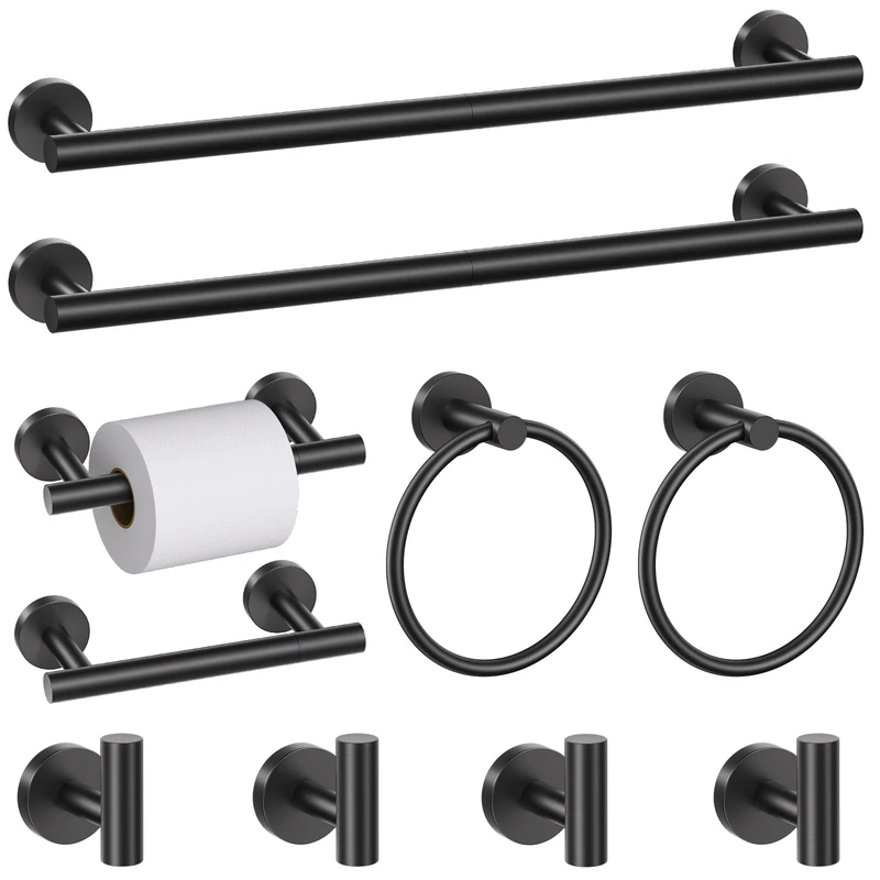 10 Pieces Matte Black Towel Bar Set, Black Toilet Paper Holder Towle Rack for Bathroom Upgraded Stainless Steel Bathroom Towel Rack Set Bathroom Accessories