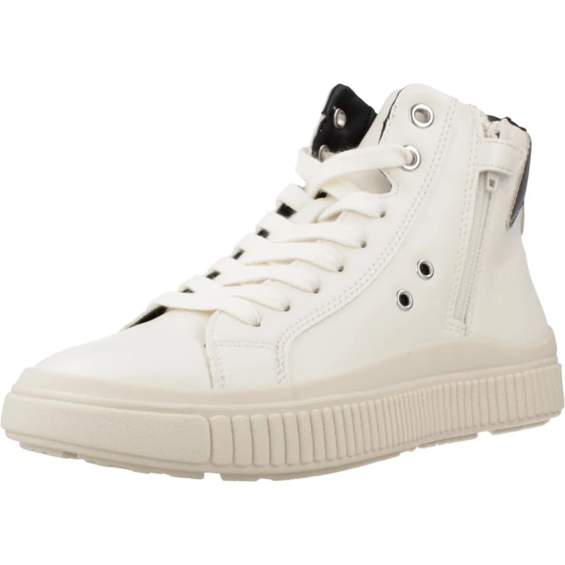 Geox Junior J Laquinny Girl Sneakers, Lt Ivory/Silver, 34 EU