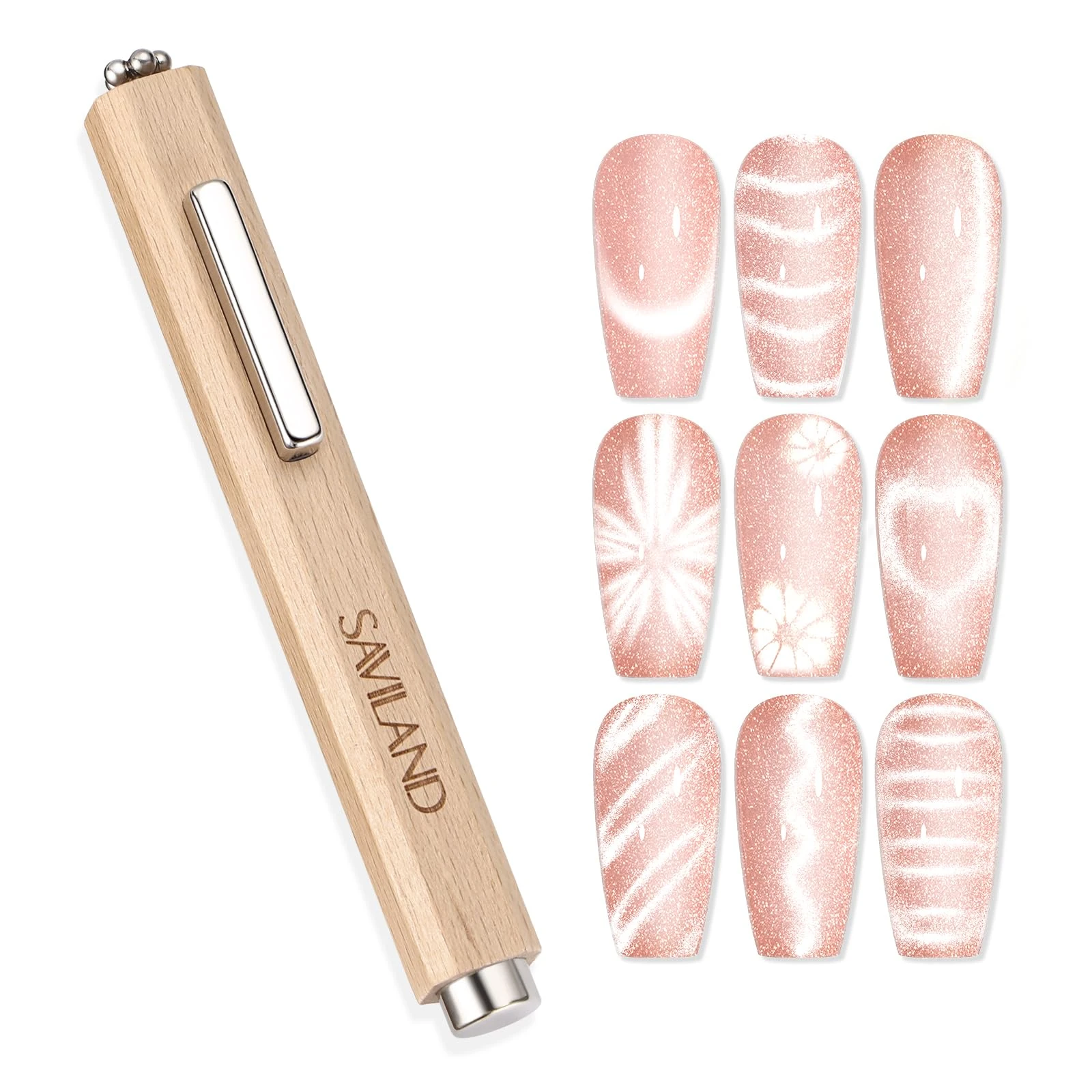 SAVILAND Cat Eye Magnet for Nail: 3-in-1 Nail Magnet Cat Eye Gel Nail Polish N35 Neodymium Strong Suction Magnet Wand Stick Diverse Effect Double Ended Nail Art Tools for Home DIY Manicure Accessories