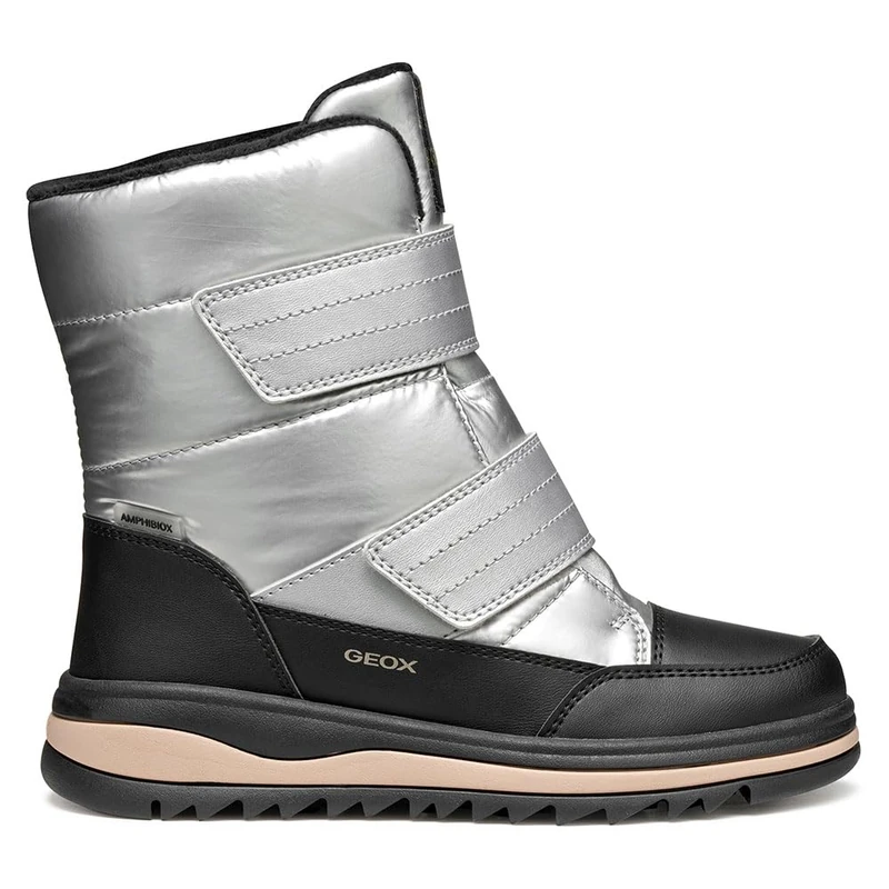 Geox Girls' J Adelhide Girl B Ab Knee High Boot, Silver Black, 11.5 UK