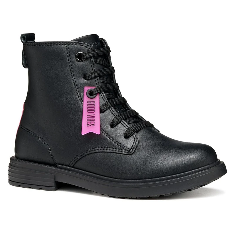 Geox J Eclair Girl Ankle Boot, Black/Fuchsia, 36 EU, Black fuchsia, 3 UK