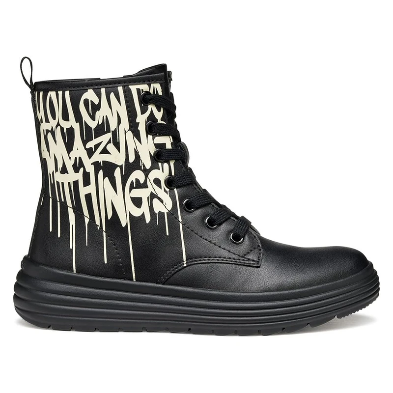 Geox J PHAOLAE Girl Ankle Boot, Black/LT Ivory, 35 EU, Black Lt Ivory, 2.5 UK