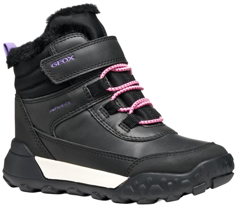 Geox Girls' J Trekkyup Girl B Ab Ankle Boot, Black Lilac, 5 UK