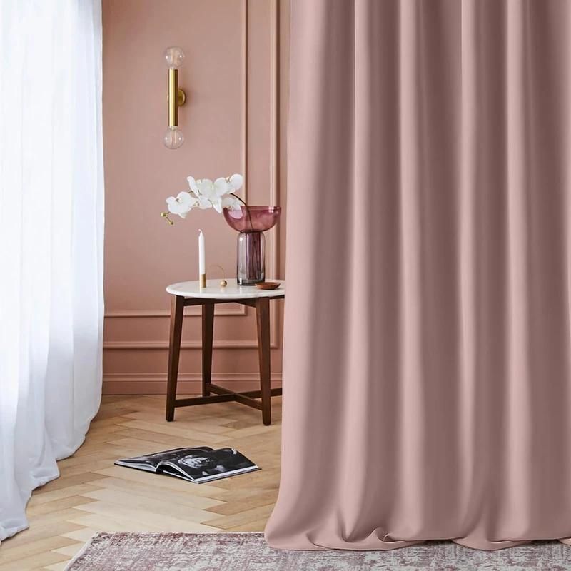 ROOM99 Laurel Curtain with Ruffle Tape, 180 x 250 cm, Width x Height Blackout Opaque Sliding Curtains, Living Room, Bedroom for Rail System, Powder Pink, Pack of 1