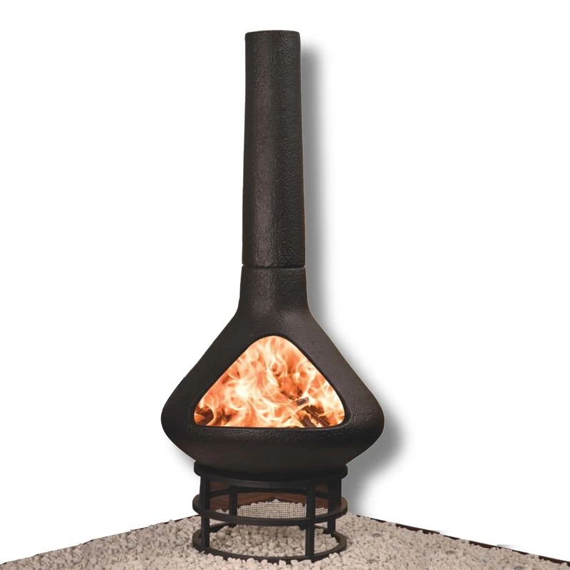 Sac Deluxe Chiminea Outdoor Fire Pit, Modern Ceramic Design, Heat-Resistant, 3-Part Assembly, Contemporary Patio Heater, Durable Cast Iron Stand, 148cm, Black