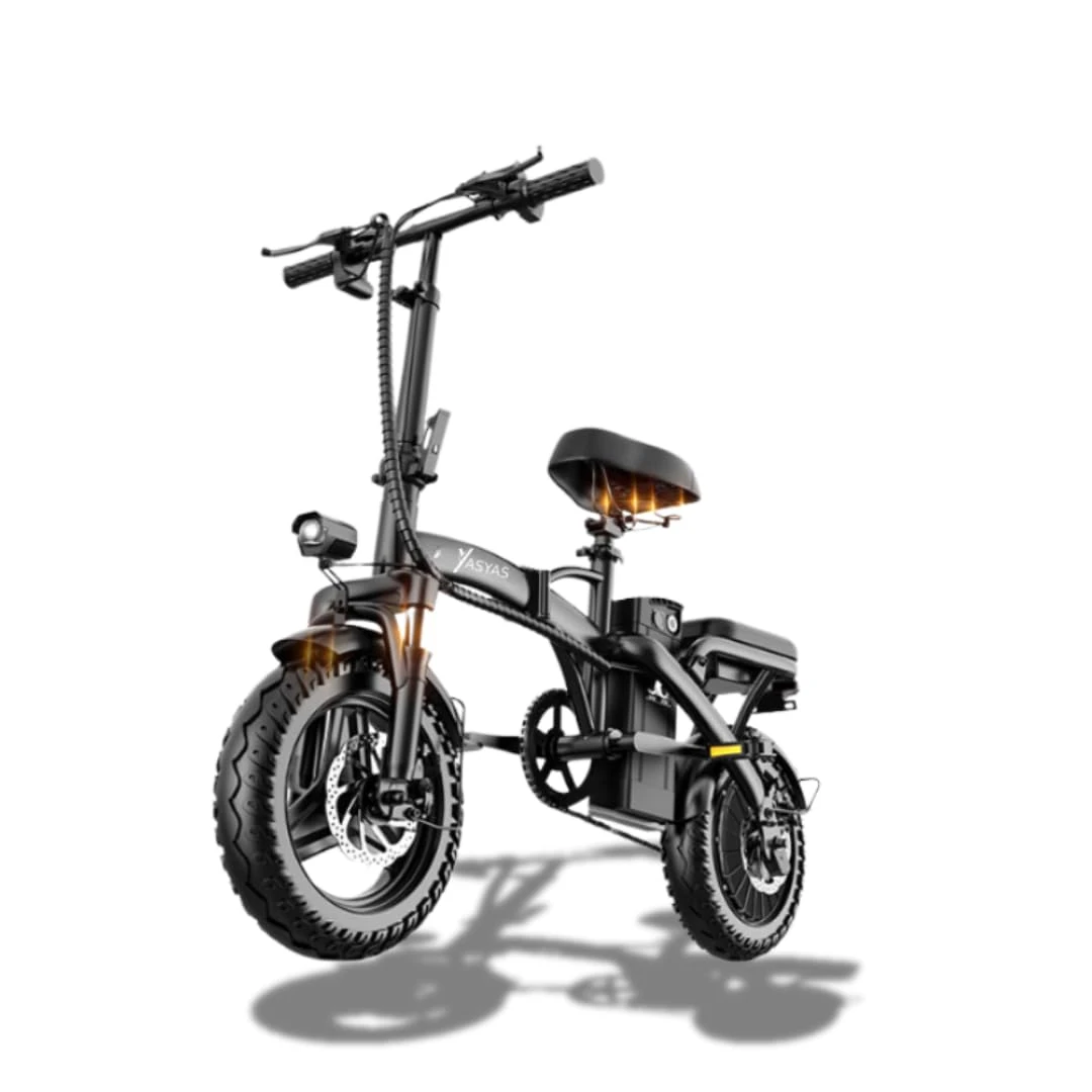 yasyas Little Beast Folding Electric Bike – 14" Explosion-Proof Vacuum Tires, Dual Disc Brakes, Full Suspension & Long-Lasting Lithium Battery