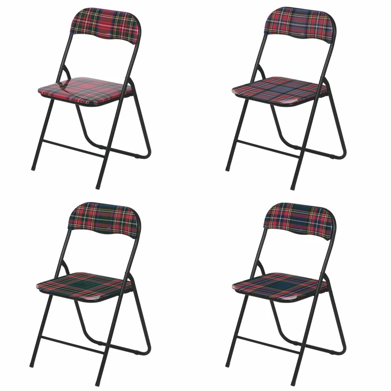 GALILEO Sibilla Set of 4 Foldable Space Saving Chair Tartan Decoration, 43.5 x 44 cm - Image 1