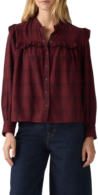 Levi's Gianna LS Blouse Small NEA Plaid Tawny P, Small NEA Plaid Tawn, XS - Image 1