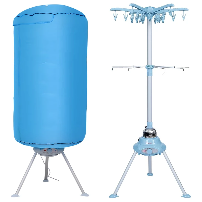 Portable Electric Clothes Dryer, Indoor Technologies Fast Dryer with 180 Min of Multi-gear Timing, 1000W large capacity 10kg double aluminium alloy, Folding Vented Warm Air Drying Wardrobe, blue