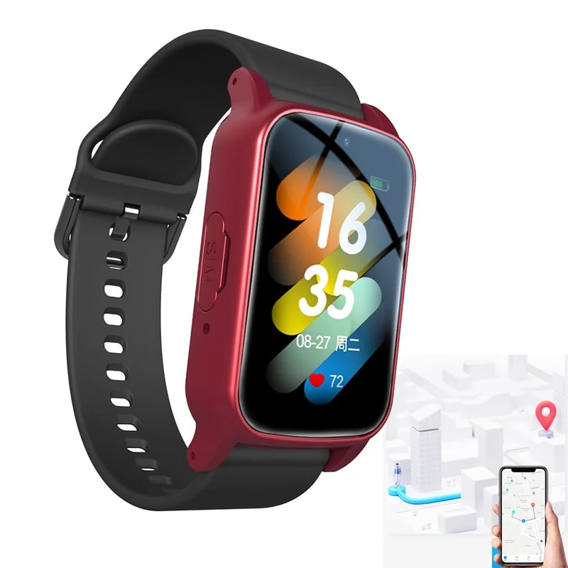Fall Alarm for Elderly, Gps Tracker for Elderly Dementia, Personal Alarms for Elderly, Sos Button, Fall Alarm Video Call Voice Call IP67 Waterproof Long Standby Multiple Languages,Red